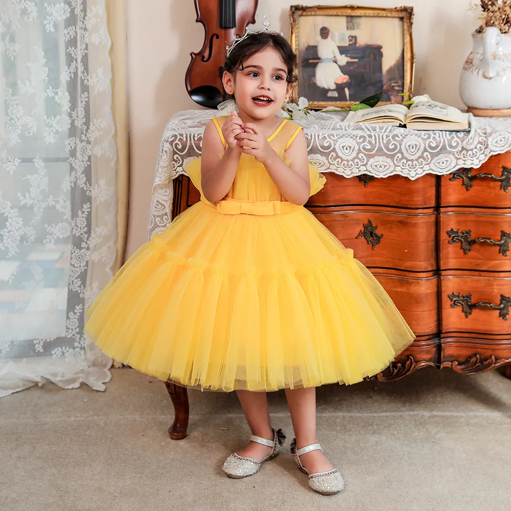 

Puffy Dress For Girls White 1st Birthday Party Dress Kids Bow Fluffy Tutu Infant Dress Girls Blue Dresses For Wedding Ceremony