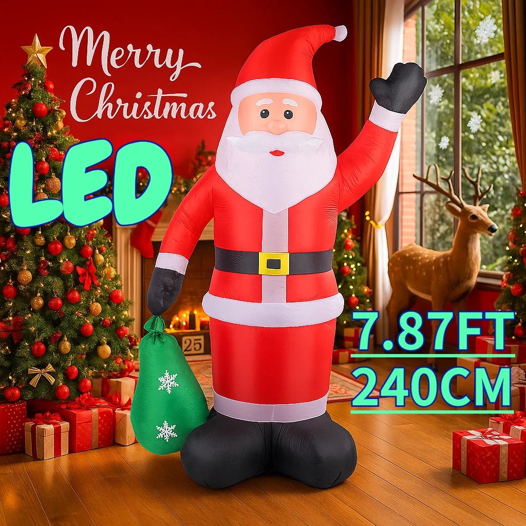 

7,87 фута надувные игрушки Санта-Клаус подарочная сумка Рождественский двор газон украшение для вечеринки Рождественский дом со светодиодной подсветкой уличный праздничный подарок