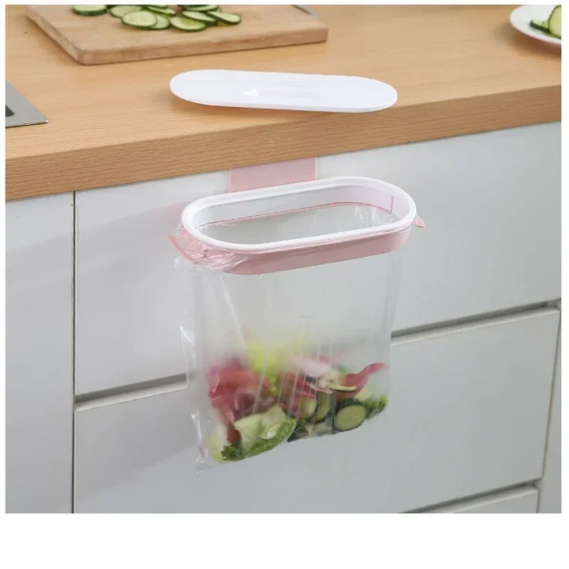 Garbage Bag Holder Kitchen Cabinet Door Basket Hanging Trash Can Waste Bin Garbage Rack Tool Storage Holder Kitchen Organizer