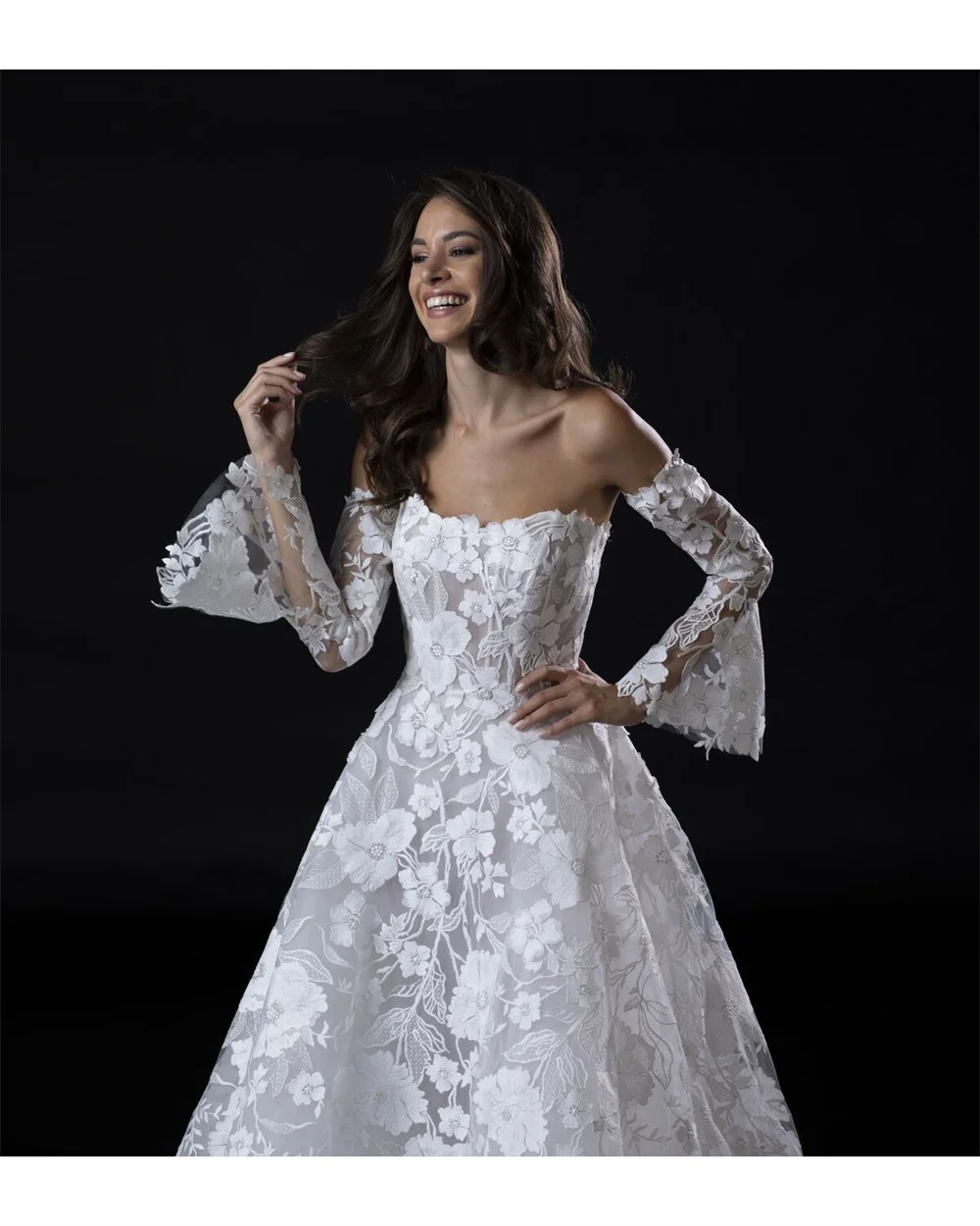 Kyoto personnaliser dentelle blanche Appliques manches détachables robe de mariée a-ligne bretelles robes de novia Court Train formel 2025
