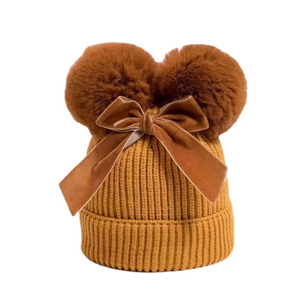 Winter Knitted Children\'s Woolen Hat With Pom Pom Thicken Baby Winter Hats Cotton Lining Ear Protection Hat Boys Girls