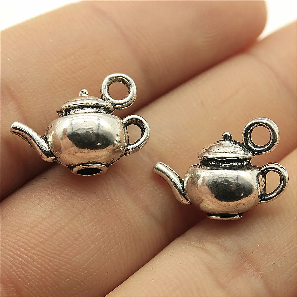 WYSIWYG 4pcs 18x13x10mm Pendant Teapot 3D Kettle Charm Pendants For Jewelry Making Antique Silver Color 3D Teapot Pendants