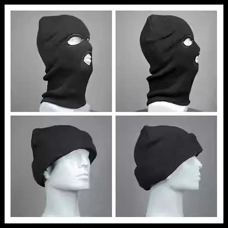ผ้าคลุมศีรษะแบบสามรูพร้อมหน้ากากกันหนาวสำหรับขี่จักรยาน กันลมและให้ความอบอุ่น หมวกผ้าฟลีซสำหรับปกป้องใบหน้า