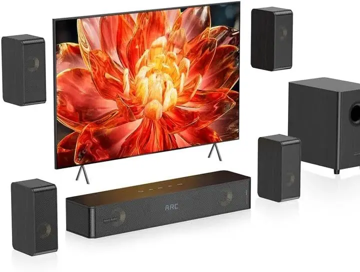 

Wooden 5 1 2 Virtual Surround Sound System 4 Surround Speakers Wired 400W Peak Power Sound Bars for Smart TV w Subwoofer 5 25