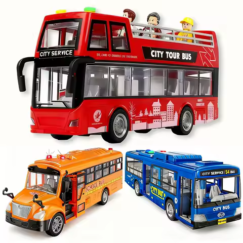 Children Large Buses Model Car Toys Simulation School Bus Double-deck Bus Convertible Pull Back Lights Sounds Toddlers Toys Gift