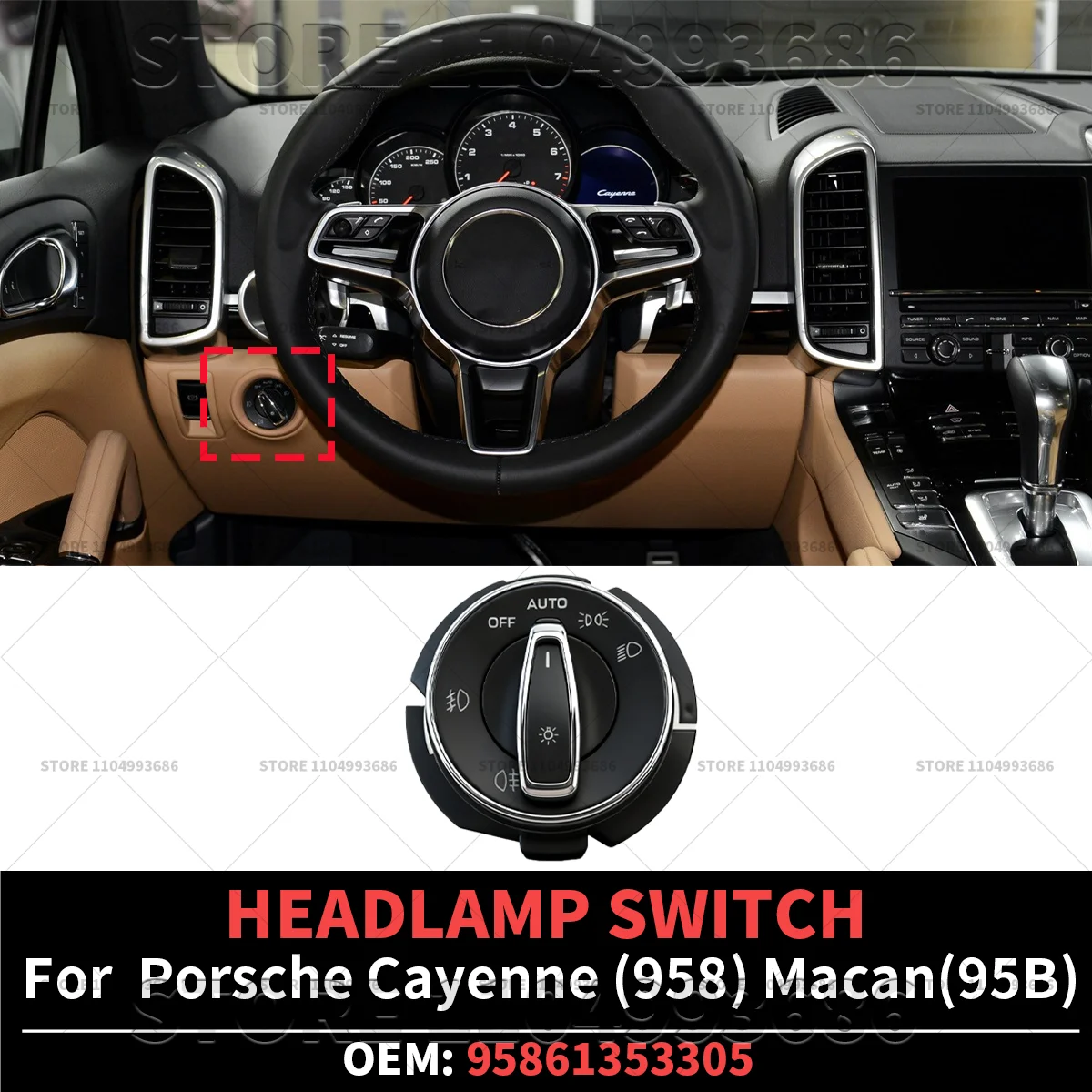 

For Porsche 2011-2016 Cayenne (958) 2015-2018 Macan (95B) Headlamp Switch OEM 95861353305 7P5941531F 95861353303 95861353302