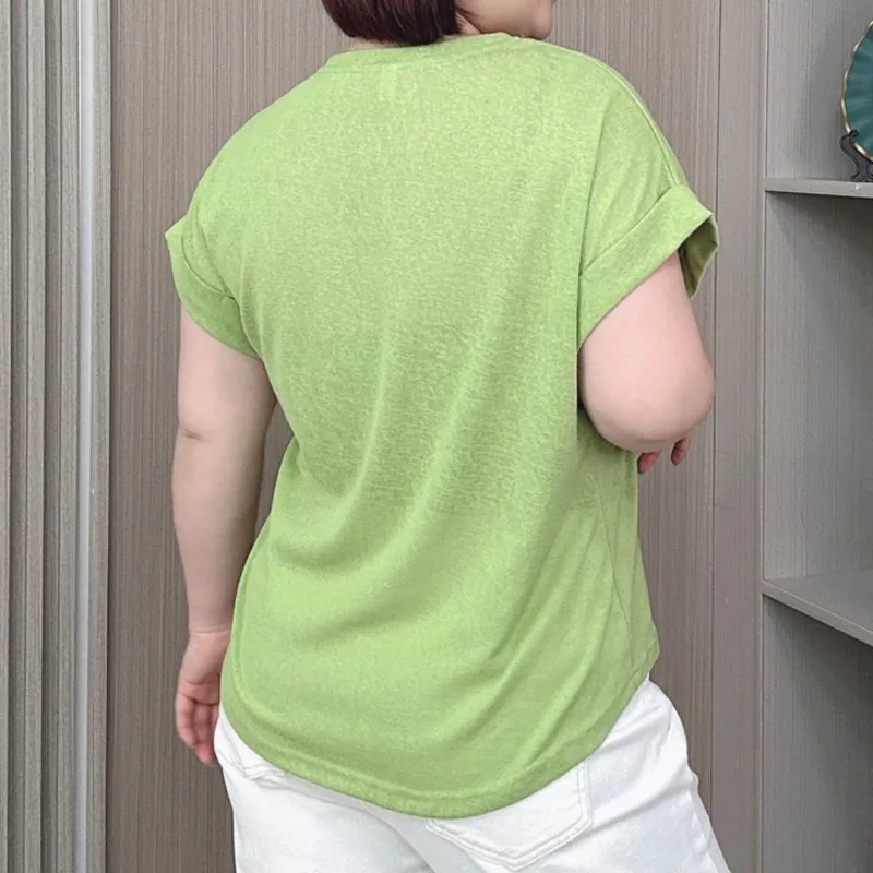 T-shirt manches courtes femme, estival et décontracté, en coton et lin, respirant et confortable, grande taille, 2024