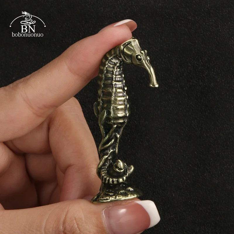 Solid Brass Hippocampus Figurines Vintage Sea Animal Small Statue Desktop Ornaments Office Decorations Crafts Accessories Gifts