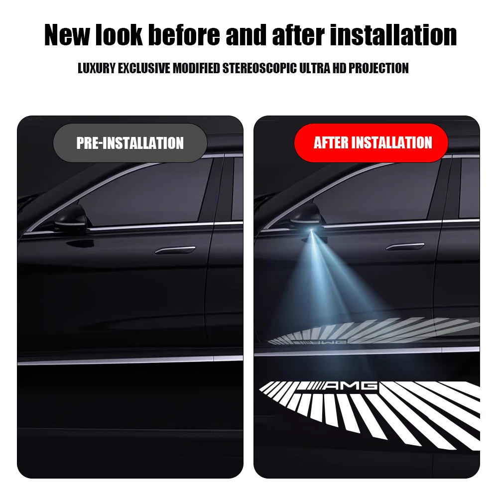 2PCS Angel Wings Car Welcome Light Laser Projector Rearview Mirror Carpet Lamp for Mercedes Benz AMG Atmosphere Light Decorative