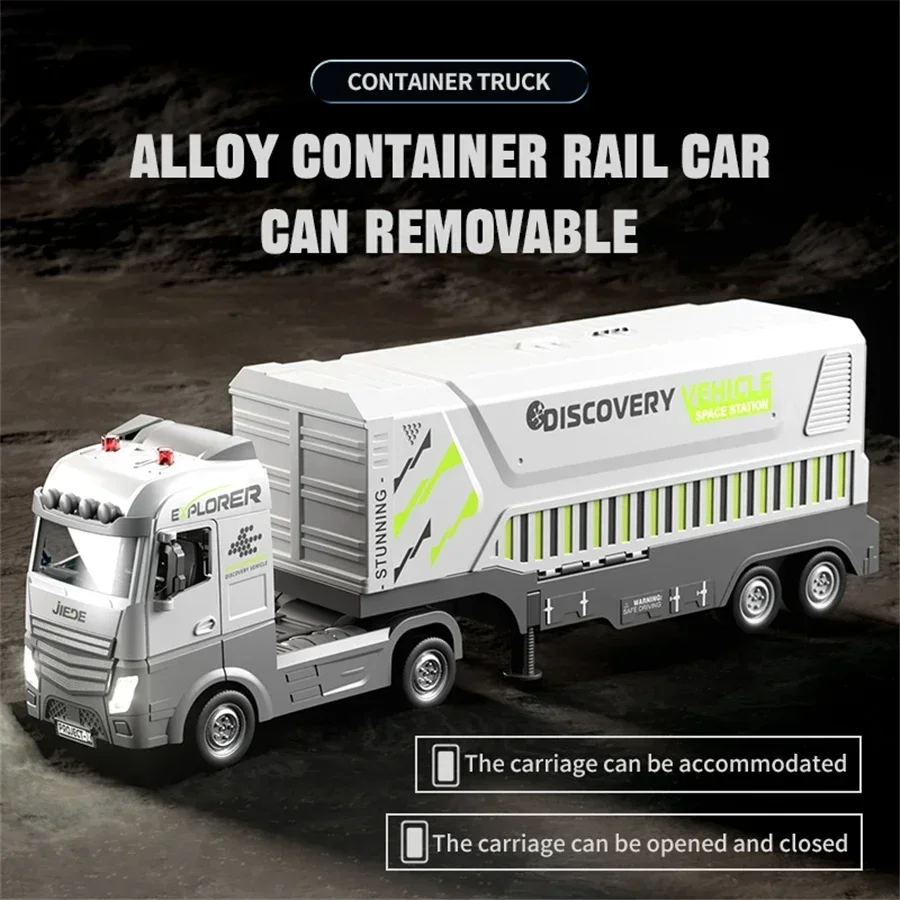 Duży kontener ze stopu, wagon magazynowy, tor wyścigowy dla dzieci, transformujący się model kontenerowego ciężarówki z oświetleniem, prezent świąteczny dla dzieci.