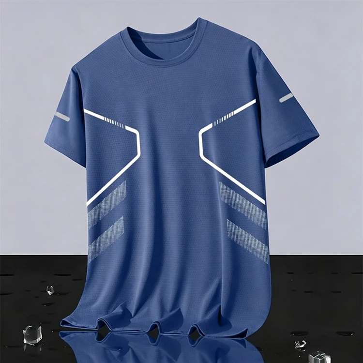 Neue Ice Silk Laufshirts für Herren, lockeres Kurzarm-Oberteil, Basketball-Gym-Sportbekleidung für Männer, Fitness-Workout, atmungsaktives Mesh-T-Shirt – Detail 12