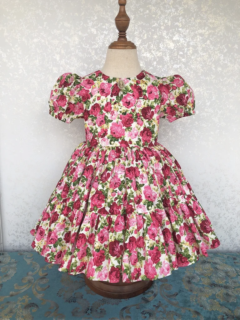 0-12Y Girl Summer Red Rose Floral Turkish Vintage Princess Dress for Easter Eid Birthday Photography B492