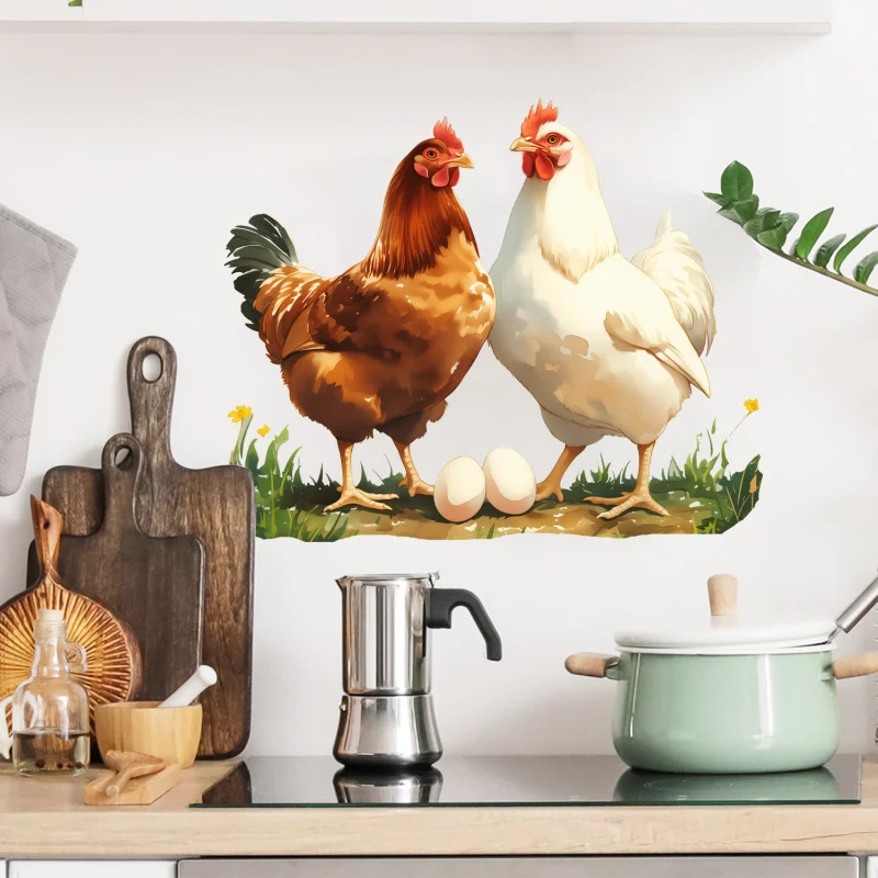 

Wall Stickers Animal Poultry White Yellow Hen Decals for Home Kitchen Decoration Beautiful Self-Adhesive Removable