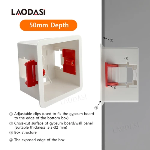 Imagen 2 del producto Laodasi 86 tipo placa de yeso General, interruptor montado en la pared, instalación de enchufe, caja inferior, caja oculta de pared de 38/50mm de profundidad