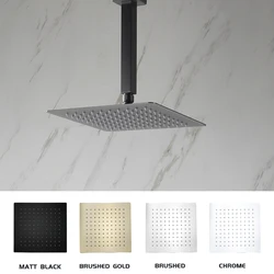 Ultrathin 8/10/12 Inch Stainless Steel Rainfall Shower Head Bathroom Square Top Ceiling Mount Showerhead with Arm Brushed Gold