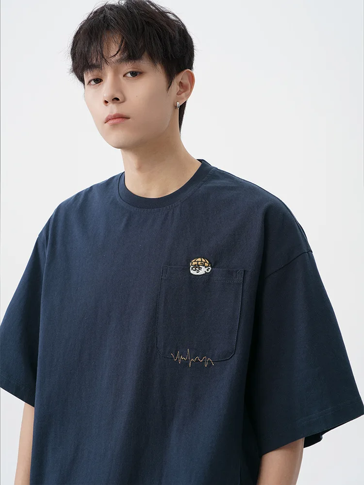 

Japanese retro embroidered cotton short-sleeved T-shirt men's summer new loose casual couple T-shirt