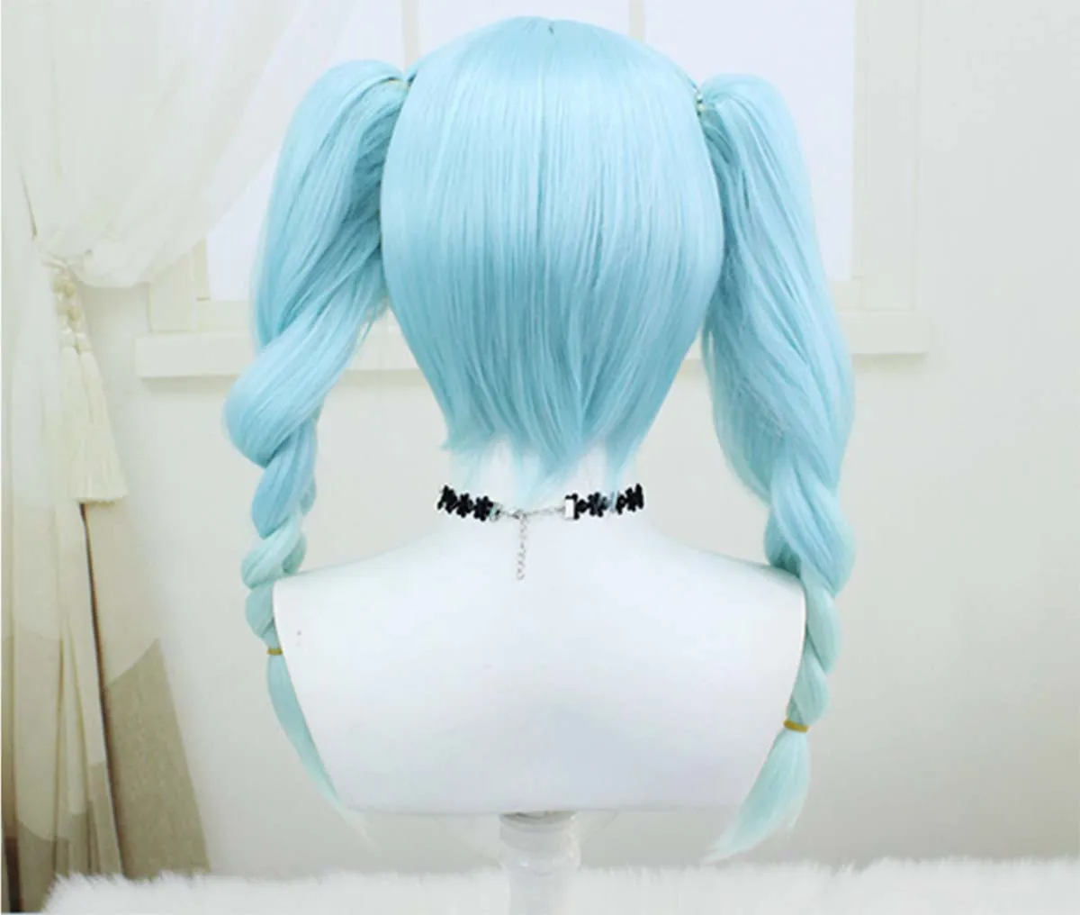 Mulheres coelho cosplay longo trançado rabo de cavalo ciano gradiente resistente ao calor peruca de cabelo sintético