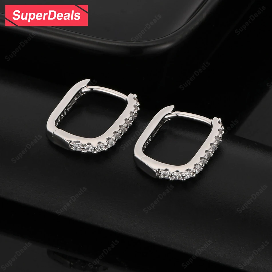 

SuperDeals Classic Zircon 925 Sterling Silver Square Ear Clip Earring Women Fashion Luxury Jewelry Engagement Wedding Party Gift