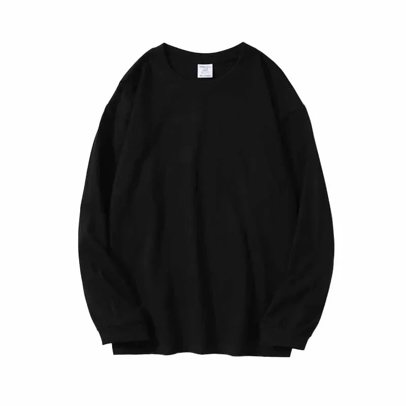 260 Grams Long Sleeved Pure Cotton T Shirt Autumn and Winter Solid O-Neck Tees Couple Loose Casual Top