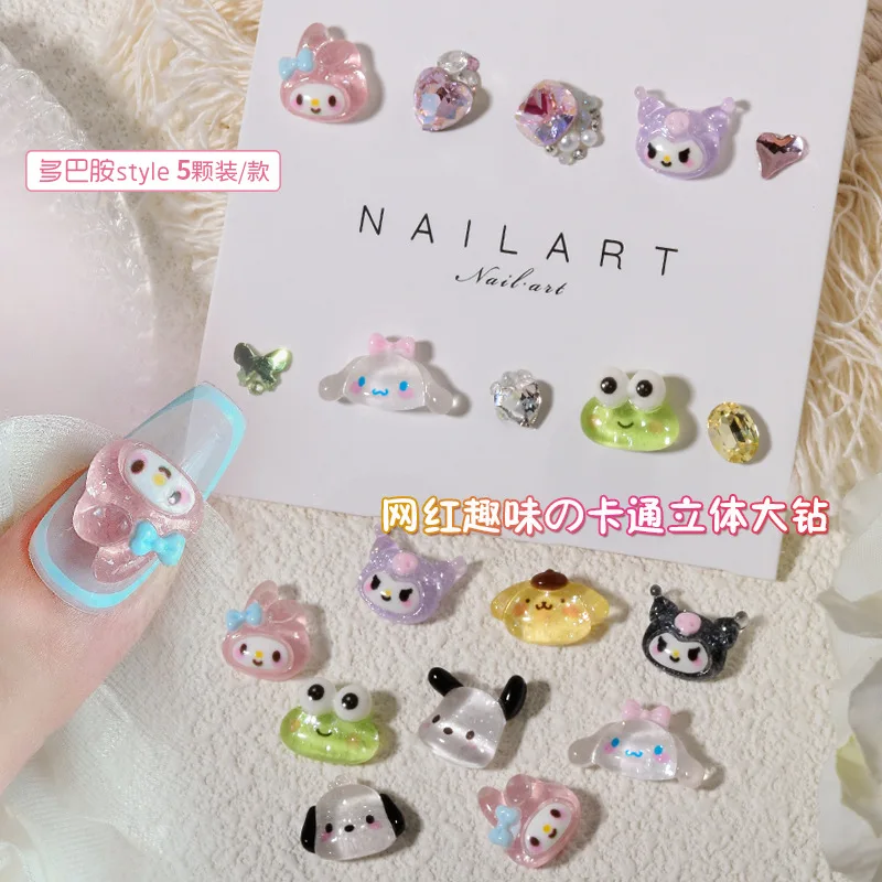 5 pcs cartoon manicure accessories Sanrio hand-painted resin cute Kuromi Pochacco Hallo Kitty Cinnamoroll Melody accessories