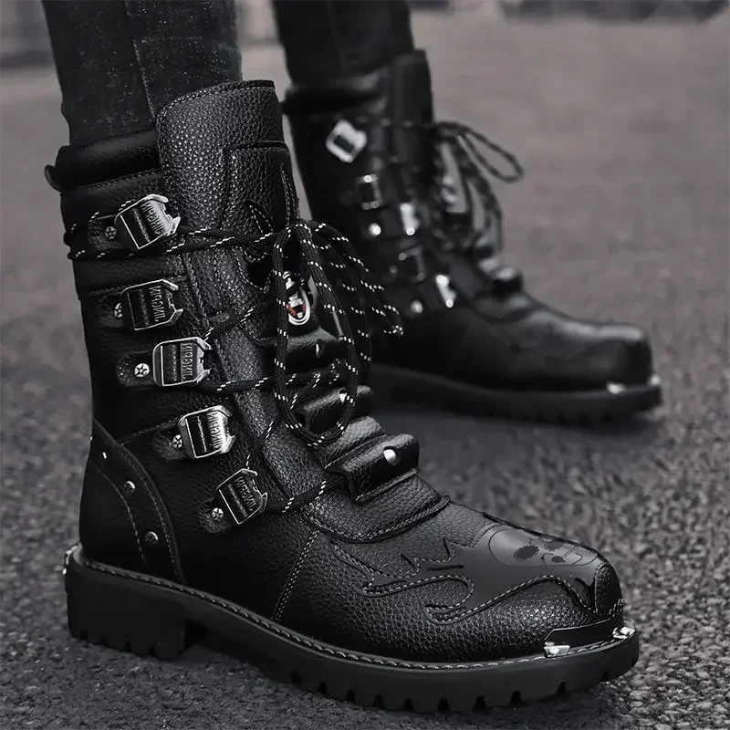 Men's Training Boots Autumn High Top Comfortable Platform Boots Mens Outdoor Motorcycle Rider Boots Winter Warm Plus Size Shoes