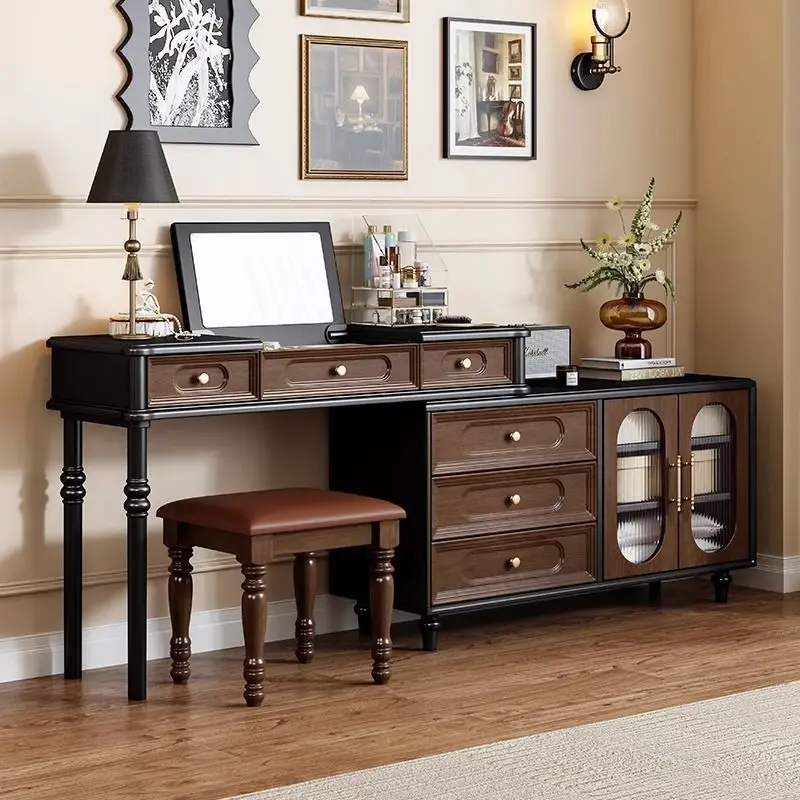 

Комод из цельного дерева во французском стиле ретро, сундук, встроенный косметический столик в американском среднем и древнем стиле, спальня, прикроватная тумбочка