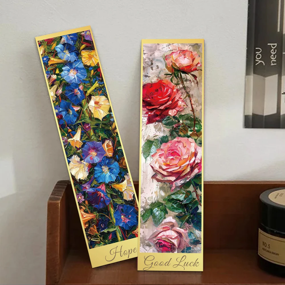 30pcs Vintage Flower Painting Bookmarks Reading Pages Annotated Book Marks Students Create Gift Paper Cards With Classical Texts