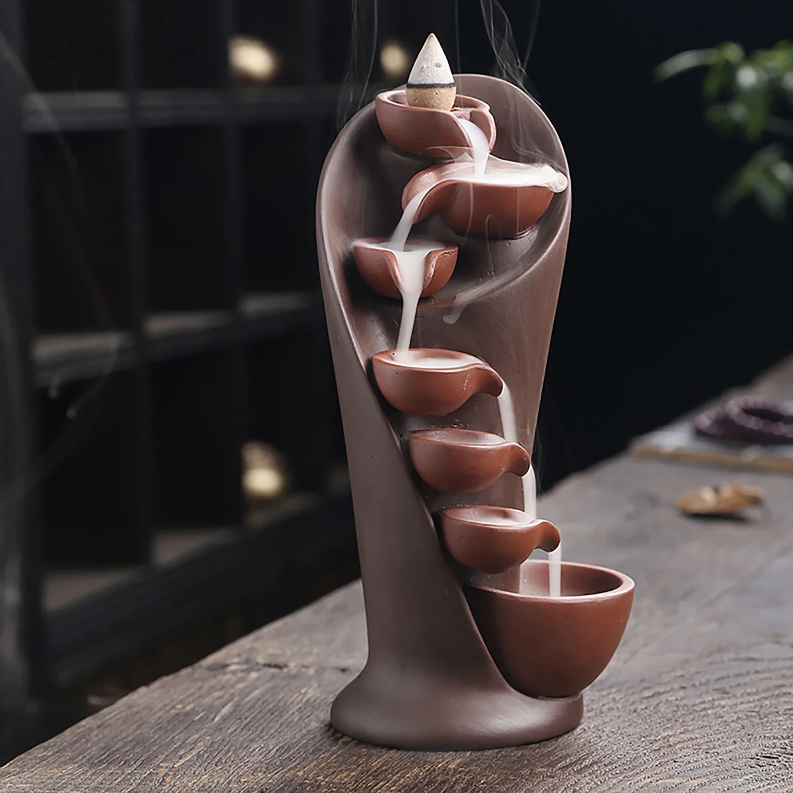 Waterfall Incense Burner Creative Home Decor Incense Holder Portable Ceramic Censer Handicrafts Torch Design With 20 Cones