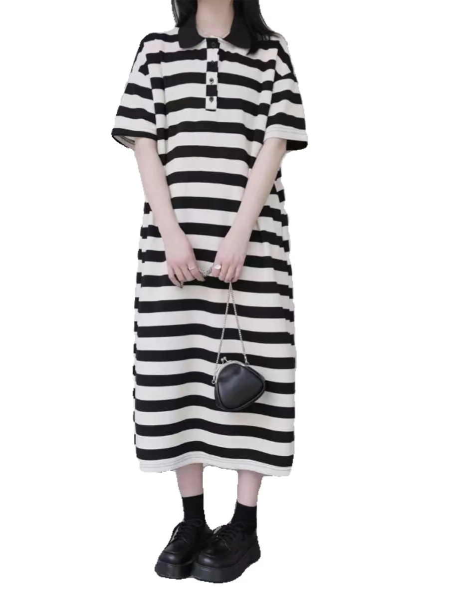 Zomer Streep irt Dr Dames Casual Losse Koreaanse Sle Japanse Casual Elegantie College Sle Anti-Aging Dr