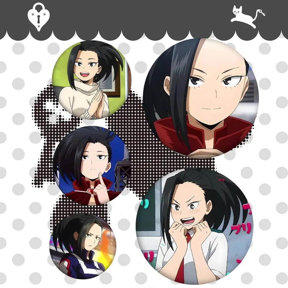 1pc Momo Yaoyorozu Anime Characters Cartoon Style Badge Brooches On Backpack Decoration Round Enamel Pins For Accessorys