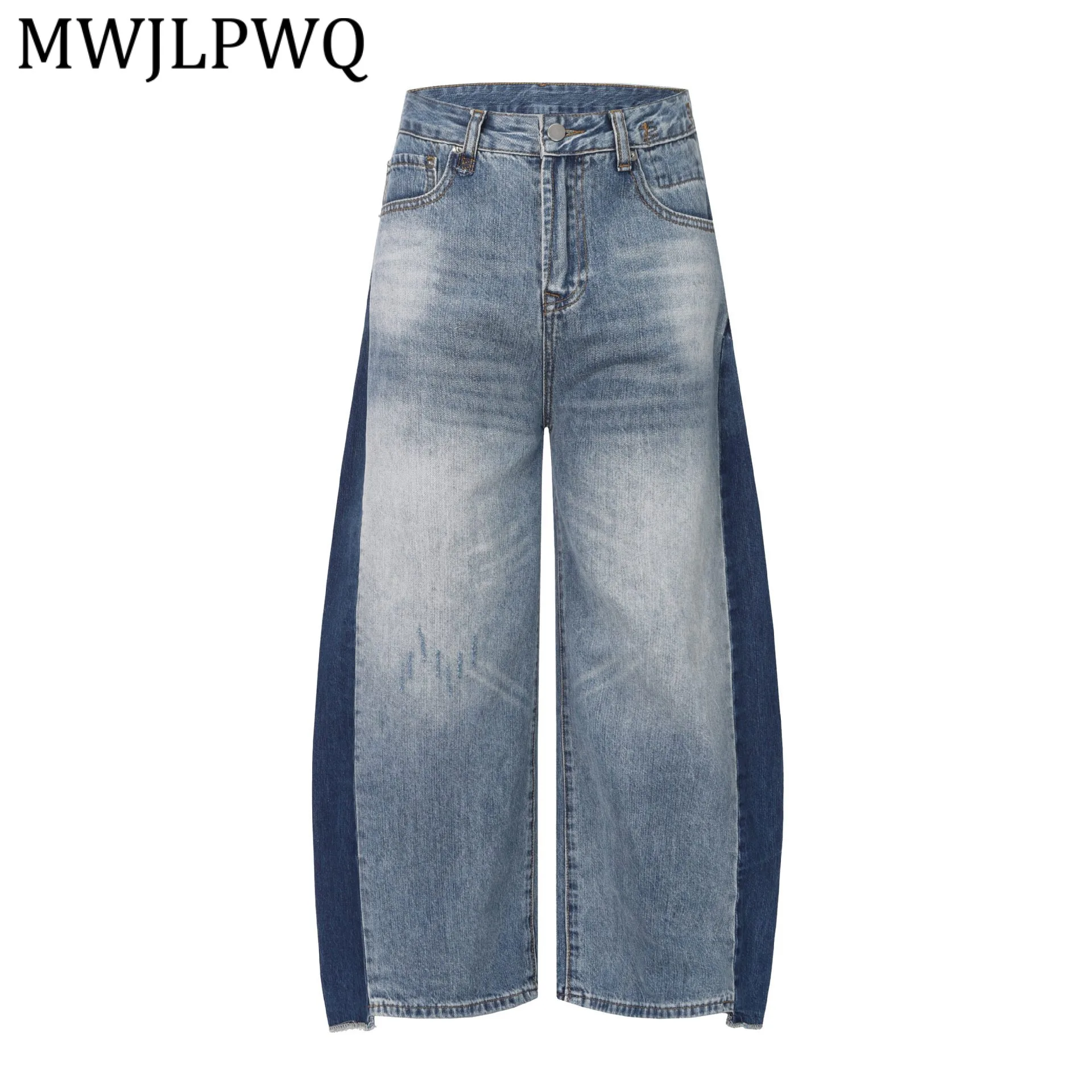 

MWJLPWQ 2026 Spring New American Fashion Jeans Men's High Street Spliced Personality Design Washed Machete Jeans For Men 13583
