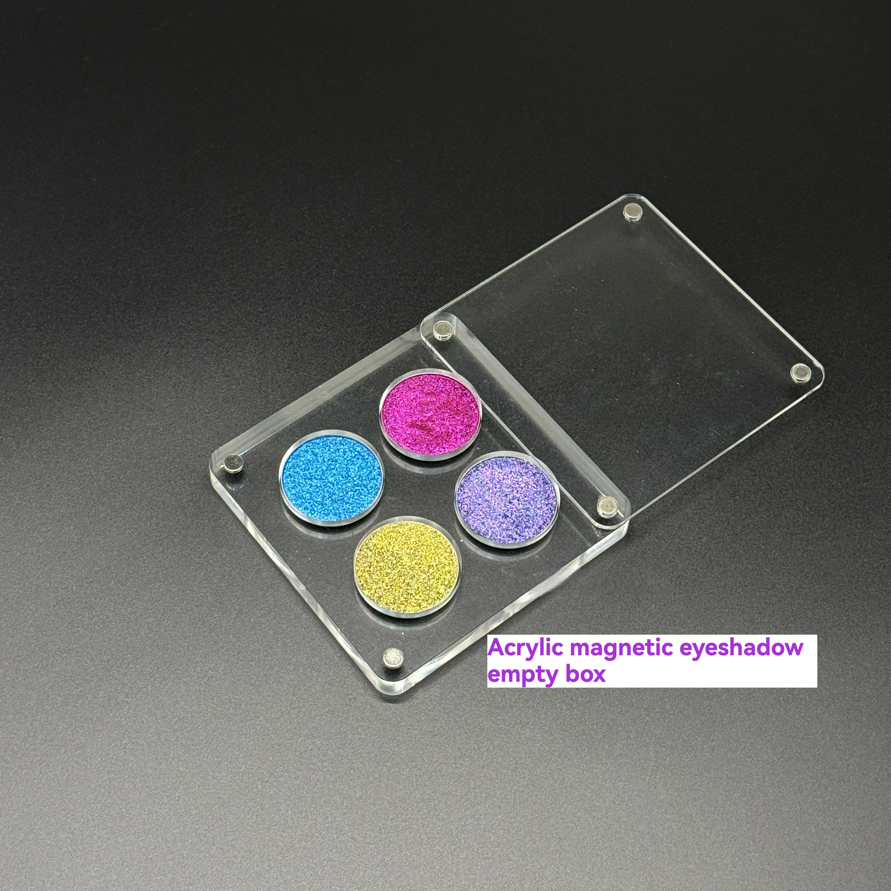 4-fach Acryl-Magnet-Lidschatten-Leerbox für 26mm Durchmesser Lidschatten, herausnehmbar, stapelbar, selbstmontierbare Scheibe, Make-up-Tool