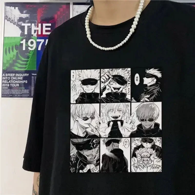 Japońskie anime Jujutsu Kaisen T-shirt Ulzzang Fun Cartoon Gojo Satoru & Yuji Itadori Print Loose Chic Harajuku Punk Women T-shirt