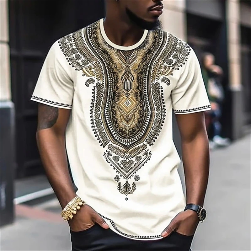 Mens T Shirt Top Graphic Color Block Tribal Clothing Apparel 3D Print T-shirt Outdoor Daily Short Sleeve Fashion Designer Ethnic