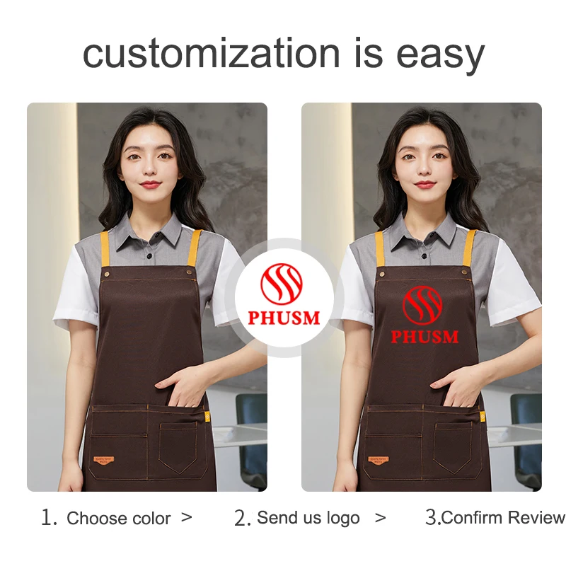 Custom Logo Apron Waterproof Cross Back With Pockets Mandil Men Women`s Kitchen Apron For Nail salons Barber Restaurant waiter