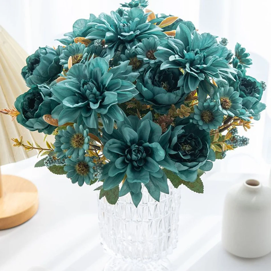 الحرير زهرة اصطناعية الساخن بيع أضاليا الورود ديزي ديكور حديقة المنزل بونساي الزفاف العروس باقة مهرجان الملونة تزين الدعامة