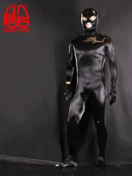 New Shark-Skin PU Shapewear Jumpsuits Sexy Stage All-In-One Bodysuits Faux Leather Fully Covered Clothes Leotard Cosplay Zentai