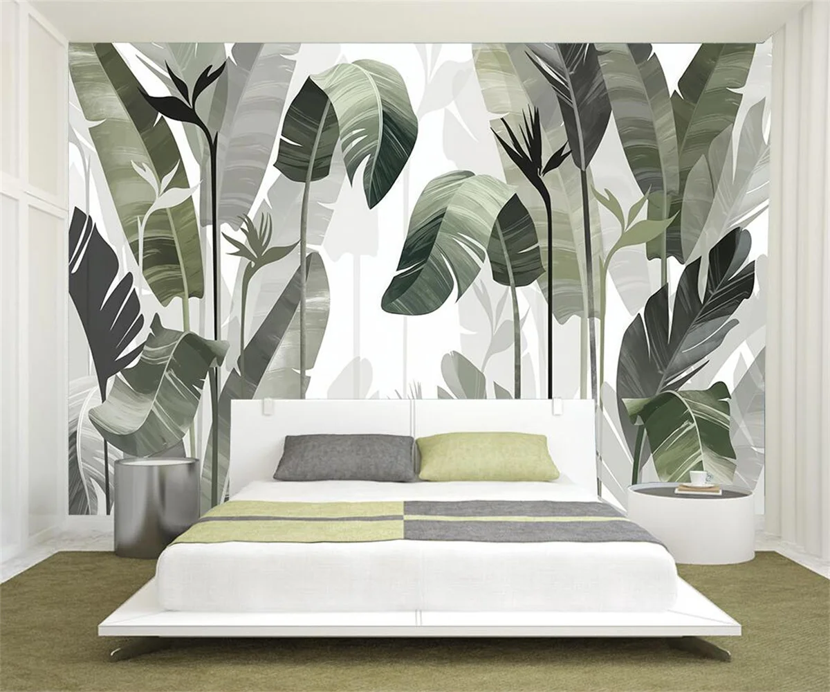 

Customize any plant leaf photo mural home background wall decoration wallpaper Hand-painted rainforest plant 3d wallpaper