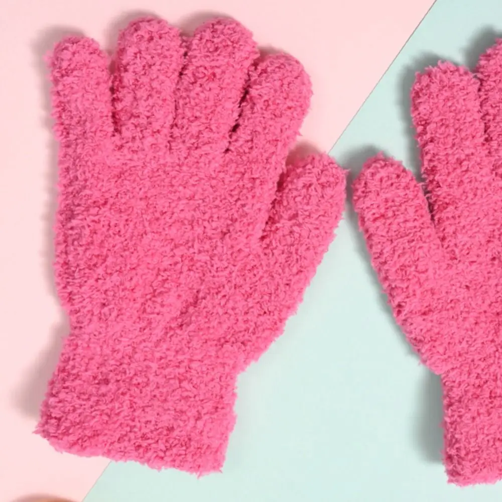Fotografia 3: Moda engrossar crianças luvas cor sólida quente luvas peludas dedo cheio guantes inverno