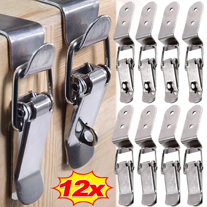 1/12Pcs 90 Degree Duck-mouth Buckle Hook Lock Silver Metal Spring Hasp Latch Catch Clamps Wooden Box Loaded Draw Clasp Hardware