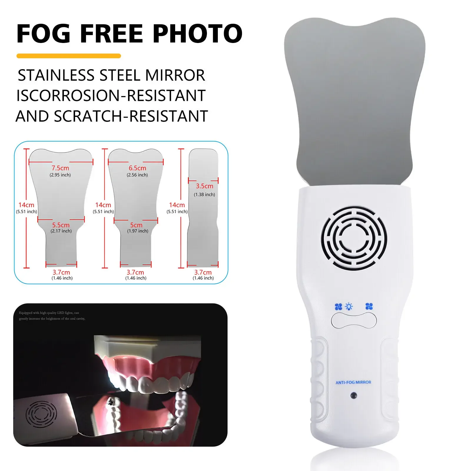 Dental Orthodontic Image LED Mirror Stainless Steel Fog Free High Hardness Obervation Reflector