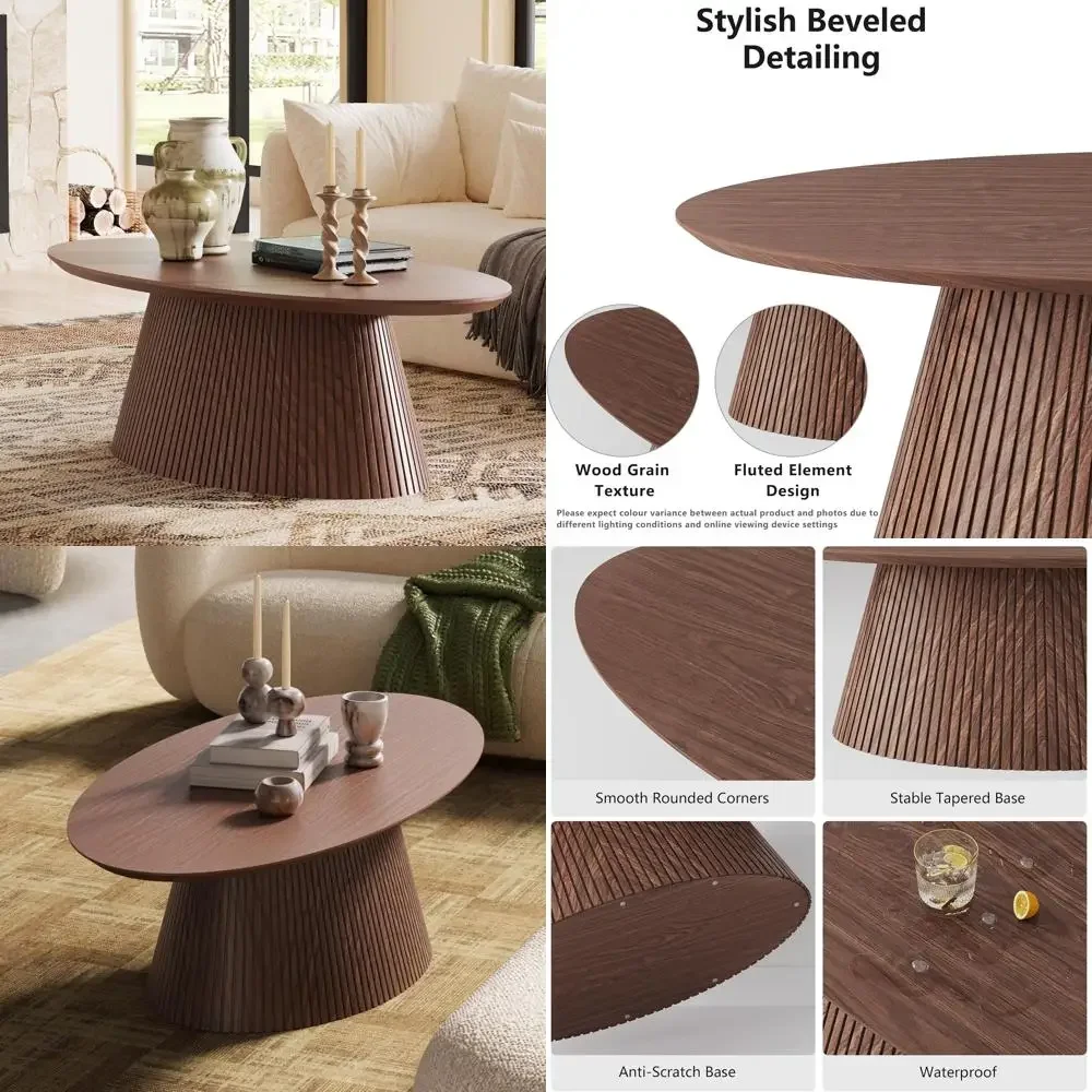 

Mid Century Modern Fluted Coffee Table, Small Funky Wood Grain Veneer Tea Table, Minimalist Living Room Furniture