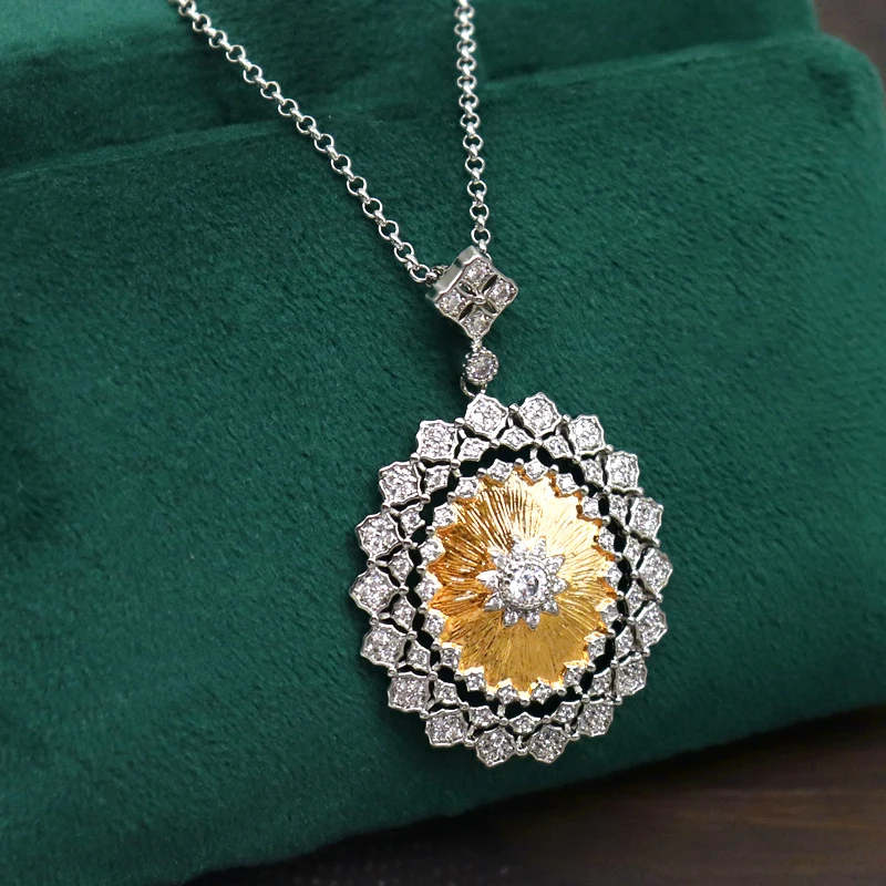 Vintage Italian Design Surrounded Zircon Pendant Necklace Romantic Luxury Wedding Party Jewelry for Women Girl