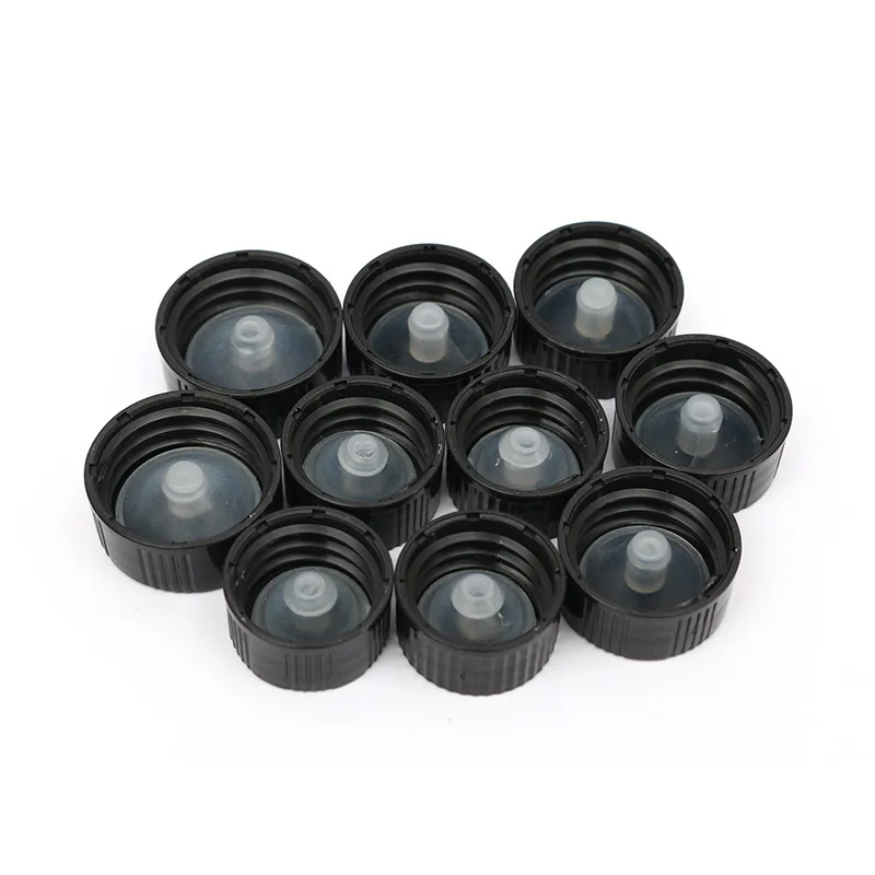 10pcs/lot 18mm 20 22 24 28 400 Black Ribbed Poly seal Cone Liner Plastic Phenolic Caps for Boston Round Glass Bottles