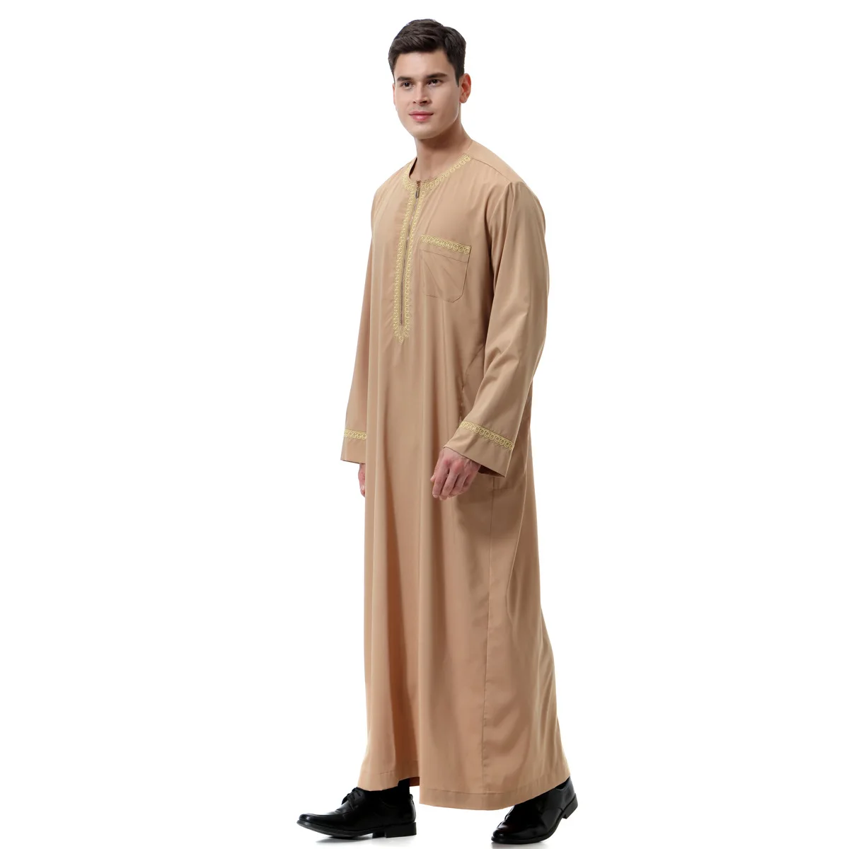 Arabic Clothes for Man Arab Men's Shirt Kurta Middle Eastern Men's Printed Zipper Round Neck Jubba Thobe Camisa Masculina Arabe