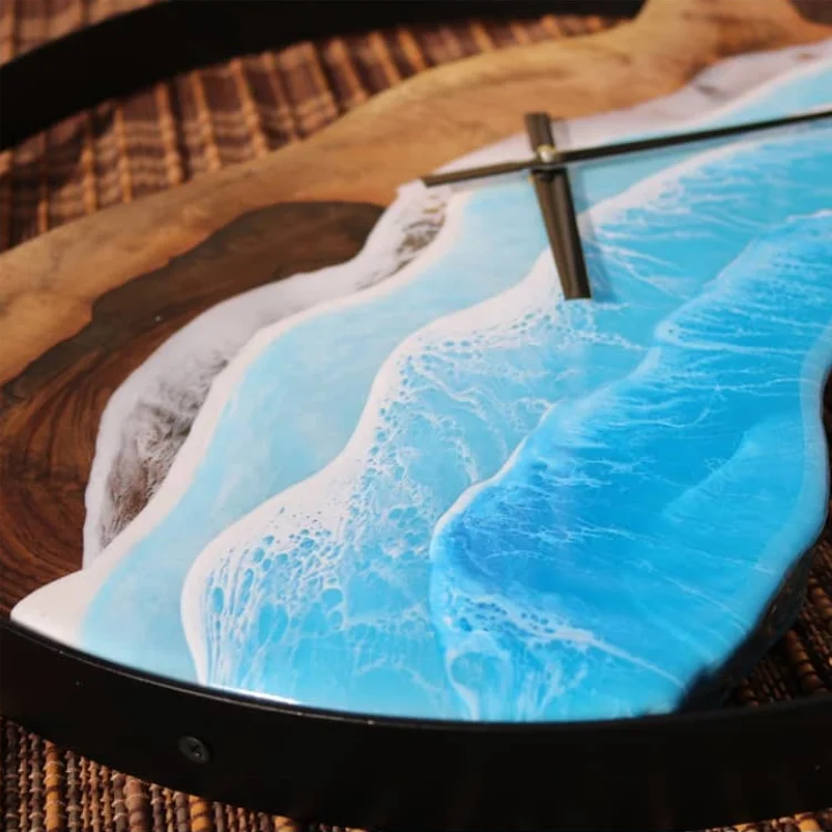 Sea Arts Epoxy Resin Decor Waves Modern Luxury Wood Craft 3D Wall Clock