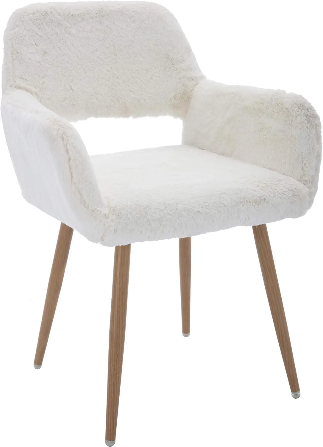 Desk Chair, Mid-Century Modern Accent Comfy Armchair with Faux Fur for Teen Girls, Wood Look Metal Legs Living Dining Room, Home