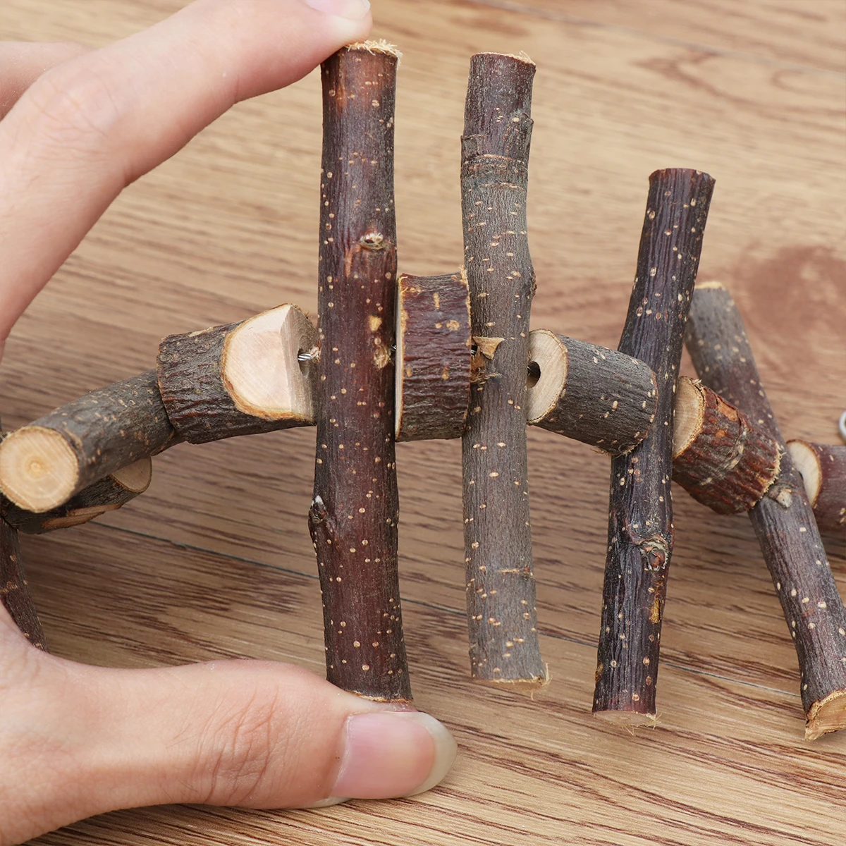 

Long Stick Molar Toy Chew Toy Wood String Squirrel Bite String Molar Skewer Rabbit Toy Hamster Long Molars Toy Light Brown