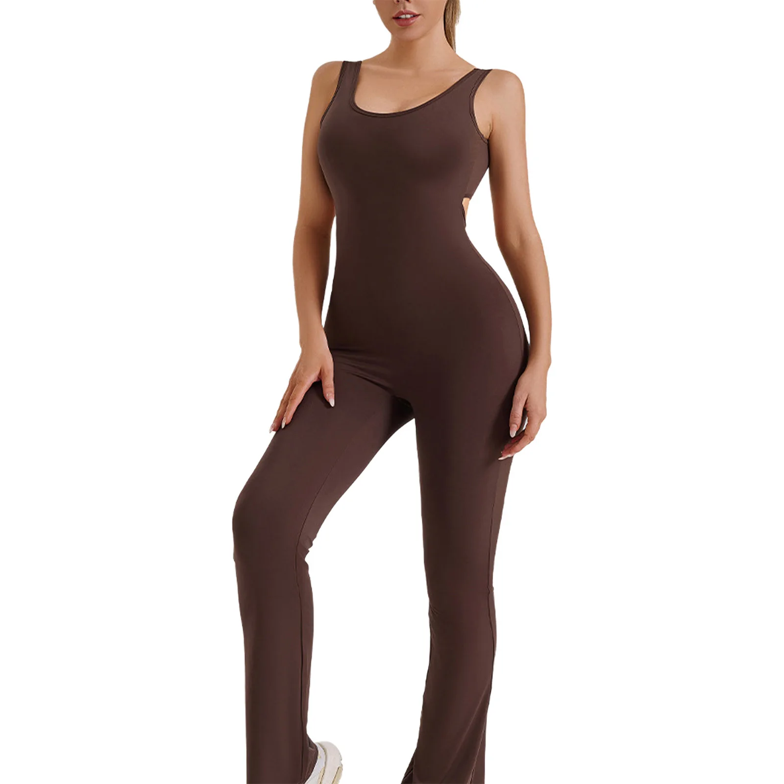 Women Backless Yoga Jumpsuit Tracksuits Solid Color U Neck Sleeveless Stretchy Bodysuit Gym Workout Fitness Running Sportswear