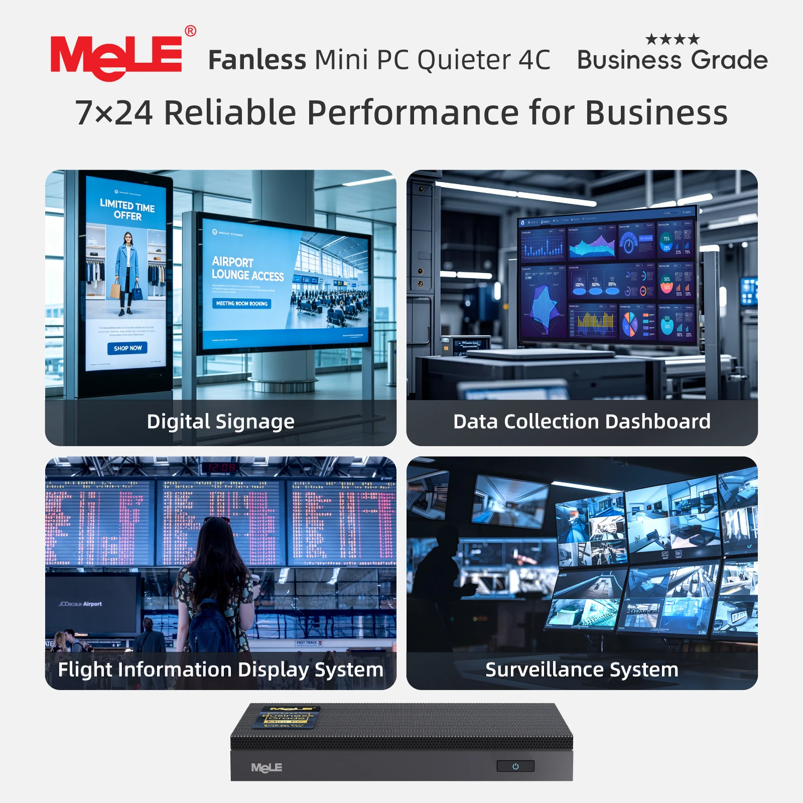 MeLE Quieter 4C Fanless Mini PC N150 8GB 128GB USB-C Dual HDMI 4K@60 Triple Display 0dB Silent Micro Computer Gamer BIZ/SE Grade